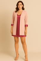 The Kaftan Company Jackets Blush Pink Corduroy Open-Front Jacket with Satin Cuff Detail