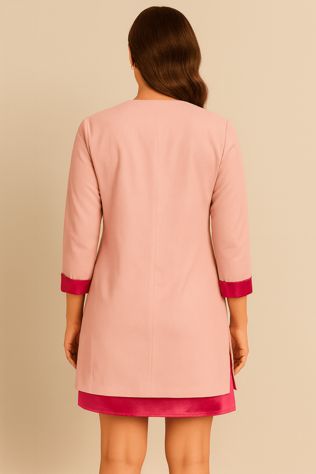 The Kaftan Company Jackets Blush Pink Corduroy Open-Front Jacket with Satin Cuff Detail