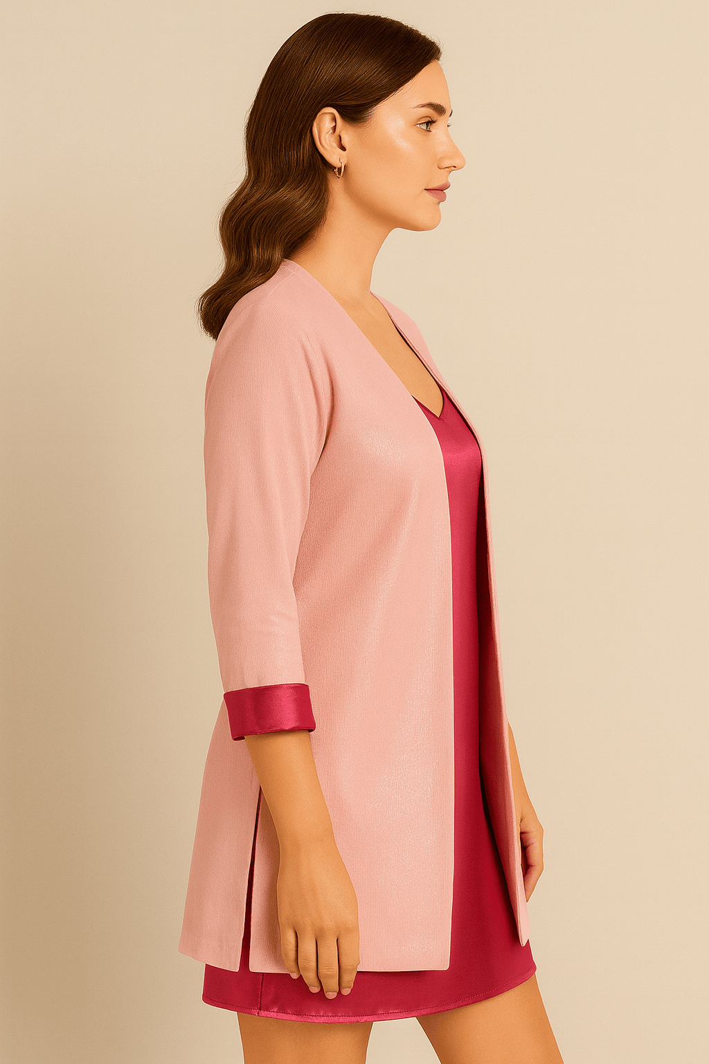 The Kaftan Company Jackets Blush Pink Corduroy Open-Front Jacket with Satin Cuff Detail