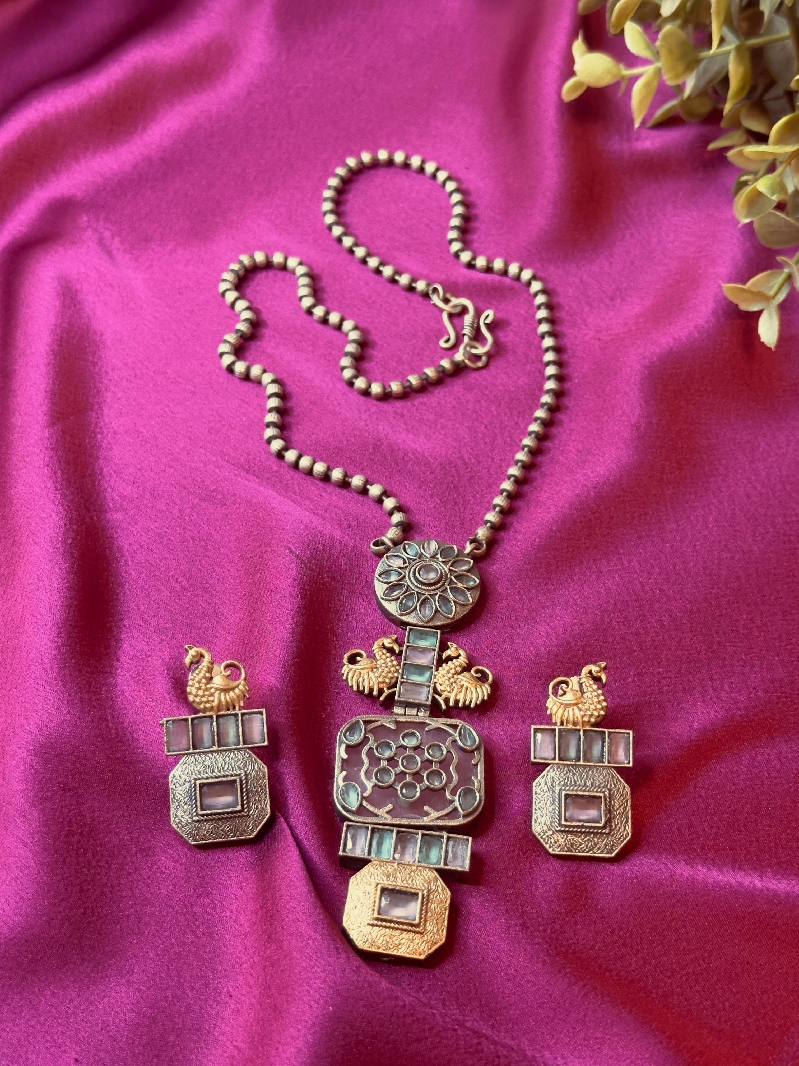 The Kaftan Company Jewelry Artisan Crafted German Silver Necklace & Earring Set
