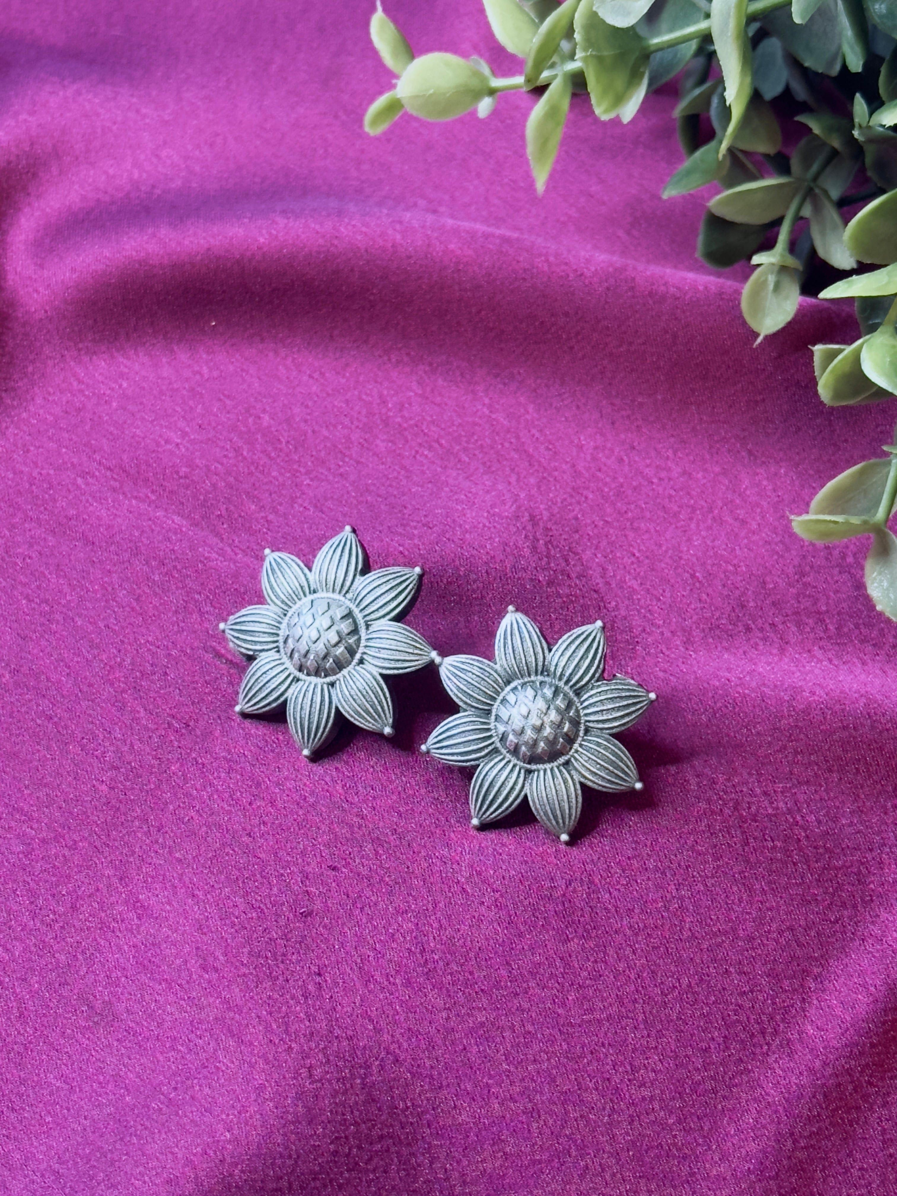 The Kaftan Company Jewelry Classic Lotus Bloom German Silver Earrings