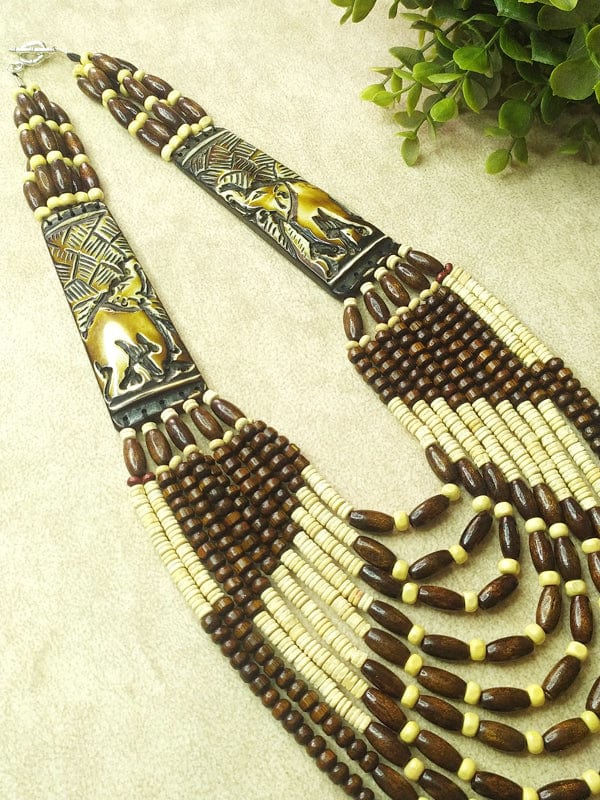 The Kaftan Company Jewelry Dual-Tone Wooden Bead Long Necklace