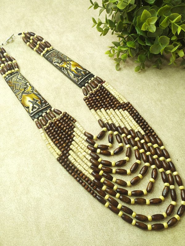 The Kaftan Company Jewelry Dual-Tone Wooden Bead Long Necklace