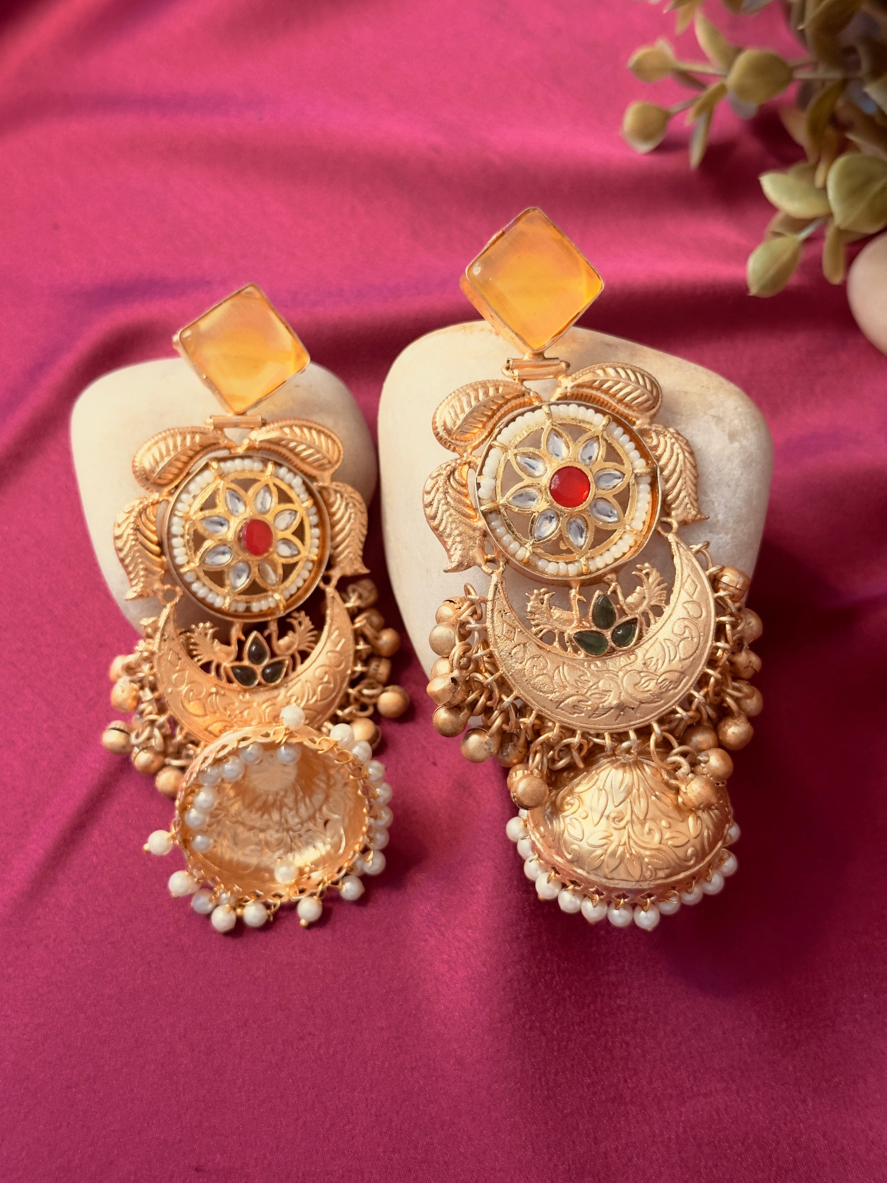 The Kaftan Company Jewelry Ornate Crescent Jhumka Earrings