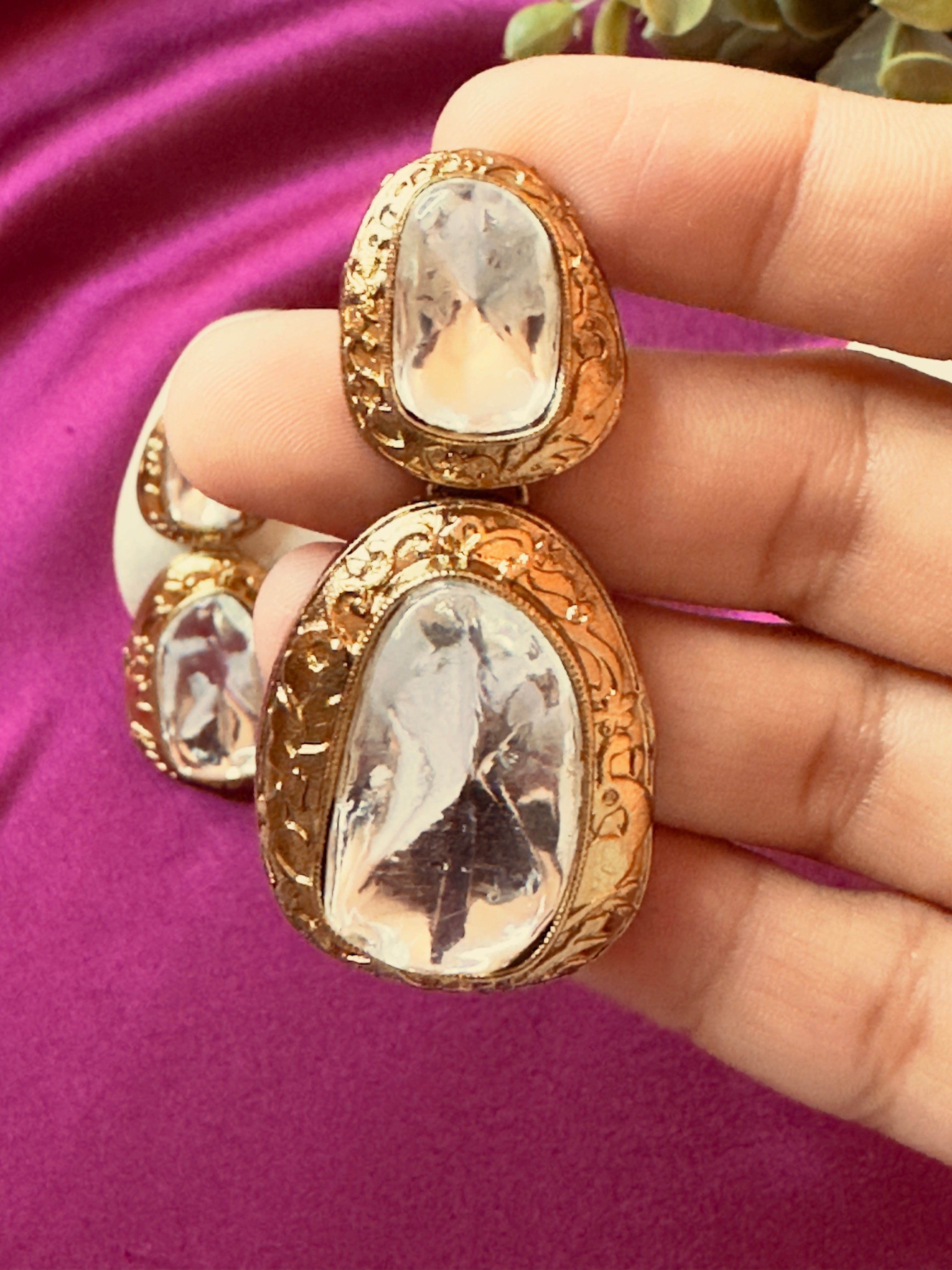 The Kaftan Company Jewelry Ornate Uncut Stone Drop Earrings