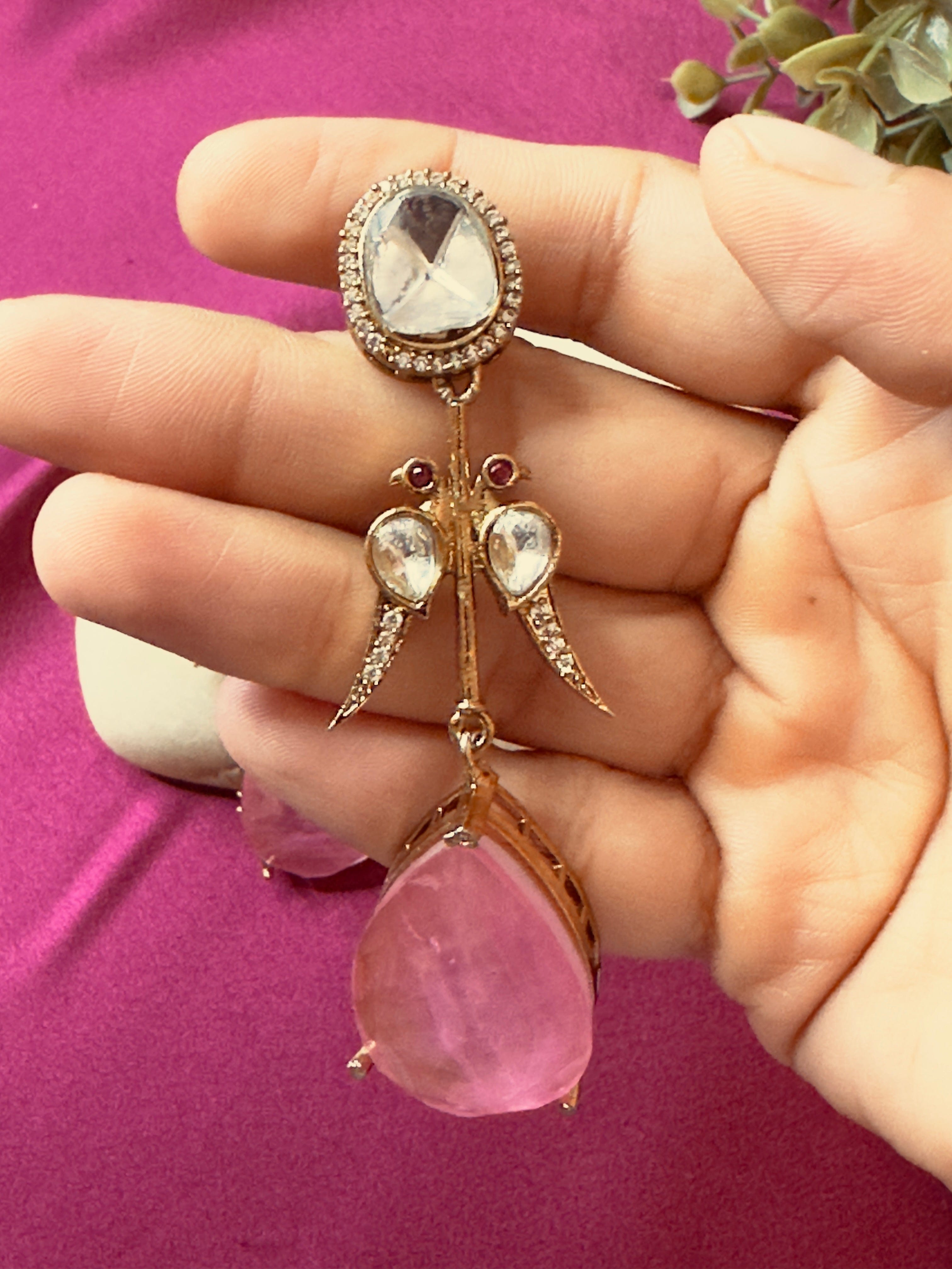 The Kaftan Company Jewelry Polki & Rose Pink Drop Earrings