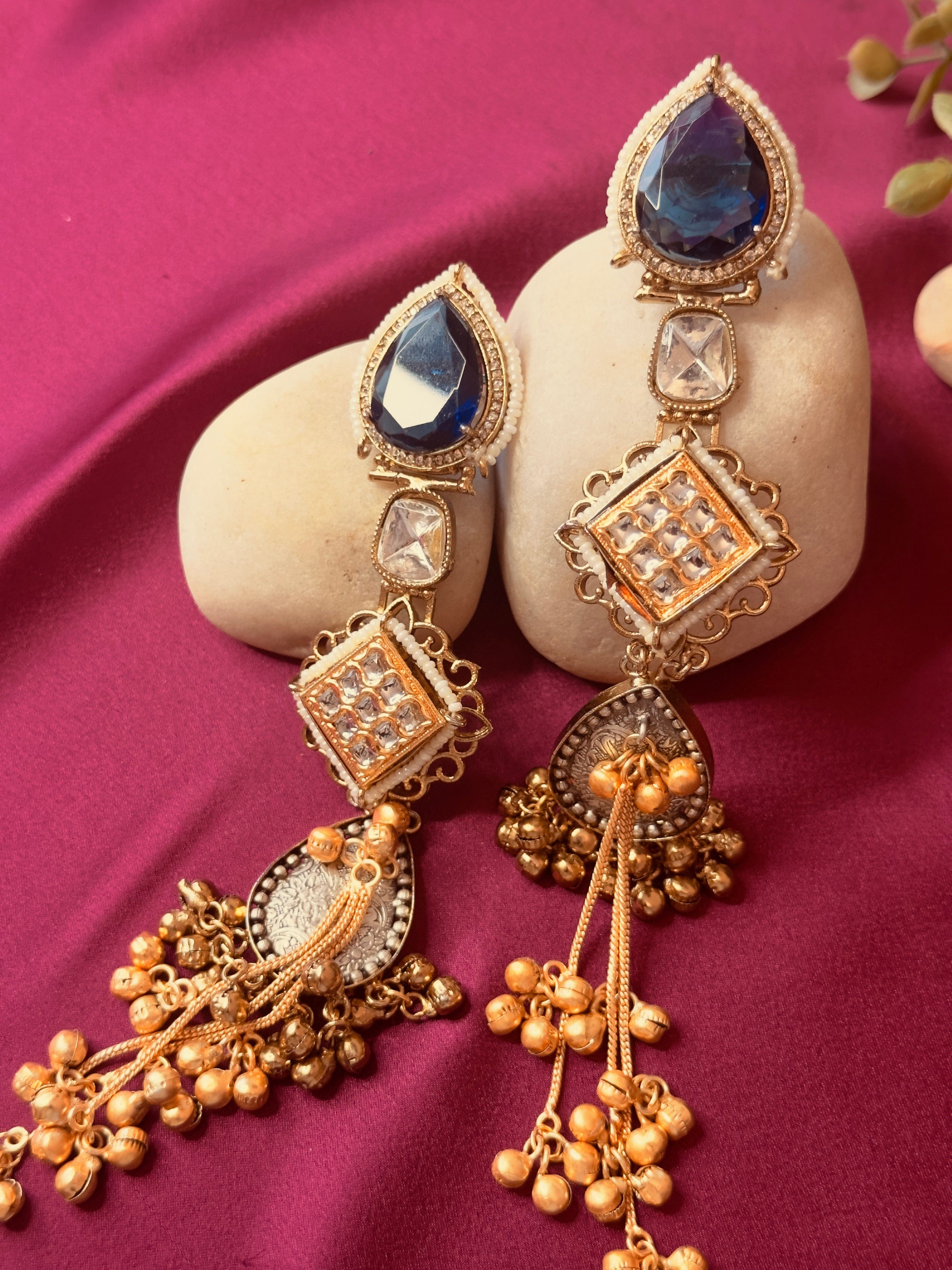 The Kaftan Company Jewelry Two-Tone Sapphire Blue Chandelier Earrings