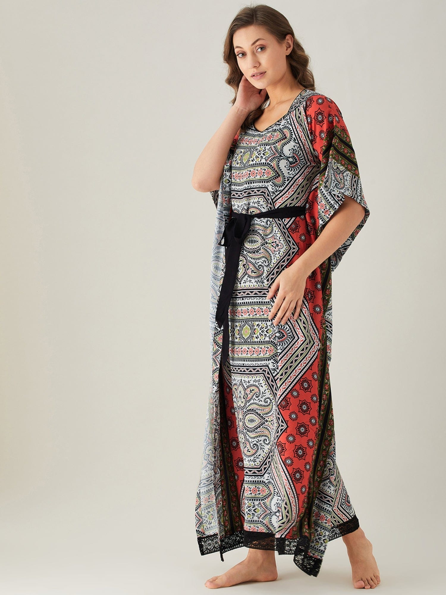 The Kaftan Company Kaftan Abstract Patterned Maxi Kaftan with Belt (Final Sale)
