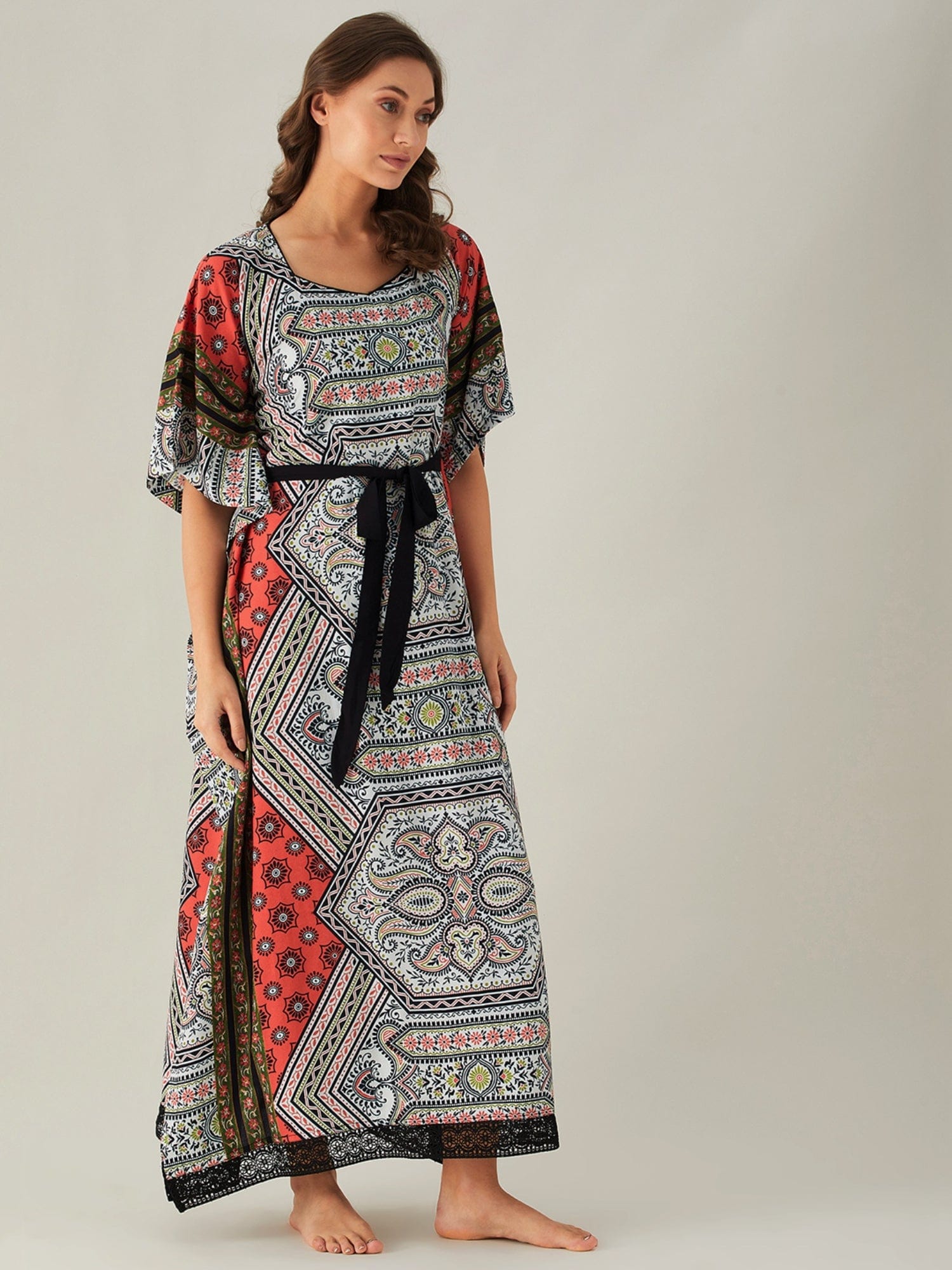 The Kaftan Company Kaftan Abstract Patterned Maxi Kaftan with Belt (Final Sale)