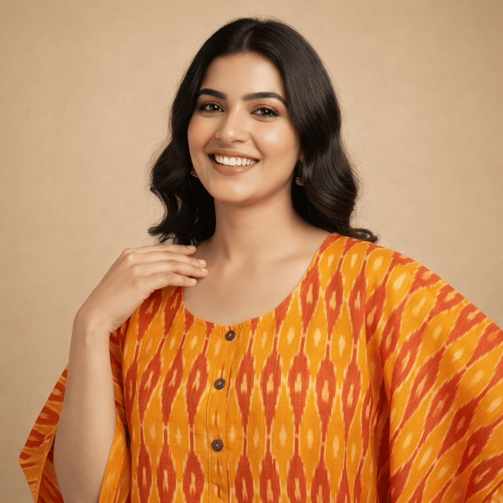 The Kaftan Company Kaftan Amber Ikat Handloom Cotton Kaftan