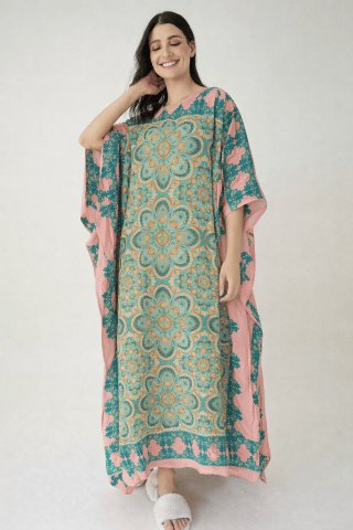 The Kaftan Company Kaftan Artisan Print Viscose Crepe Kaftan with Pockets