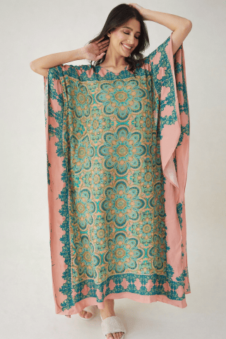 The Kaftan Company Kaftan Artisan Print Viscose Crepe Kaftan with Pockets