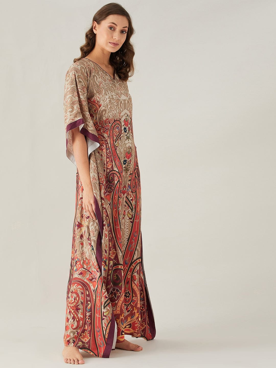 The Kaftan Company Kaftan Beige Persian Paisley Print Kaftan