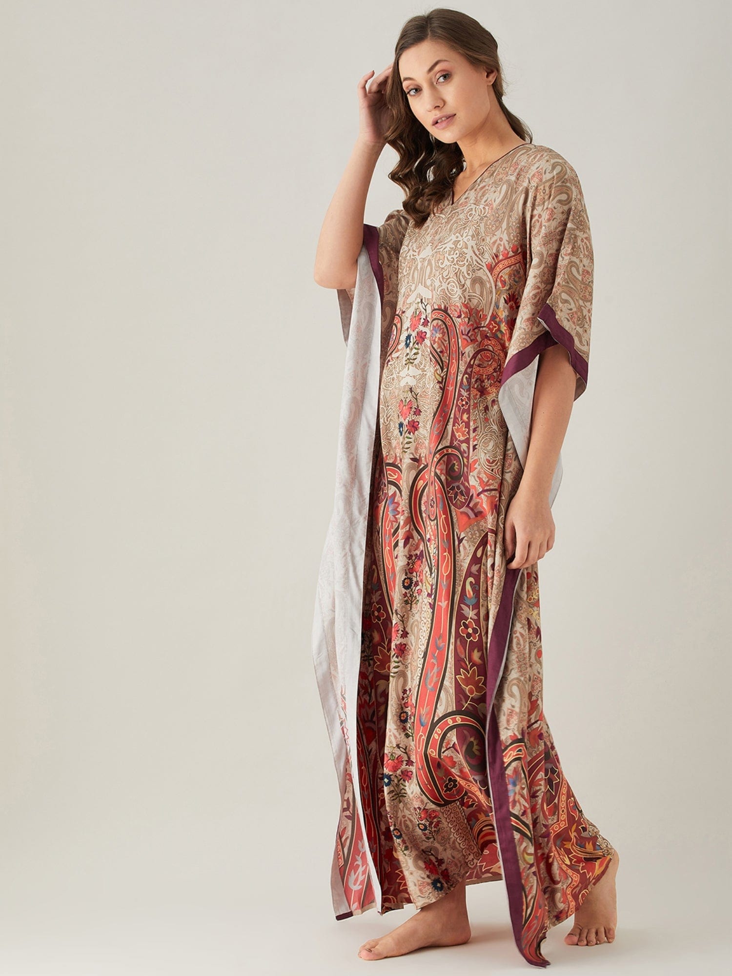 The Kaftan Company Kaftan Beige Persian Paisley Print Kaftan