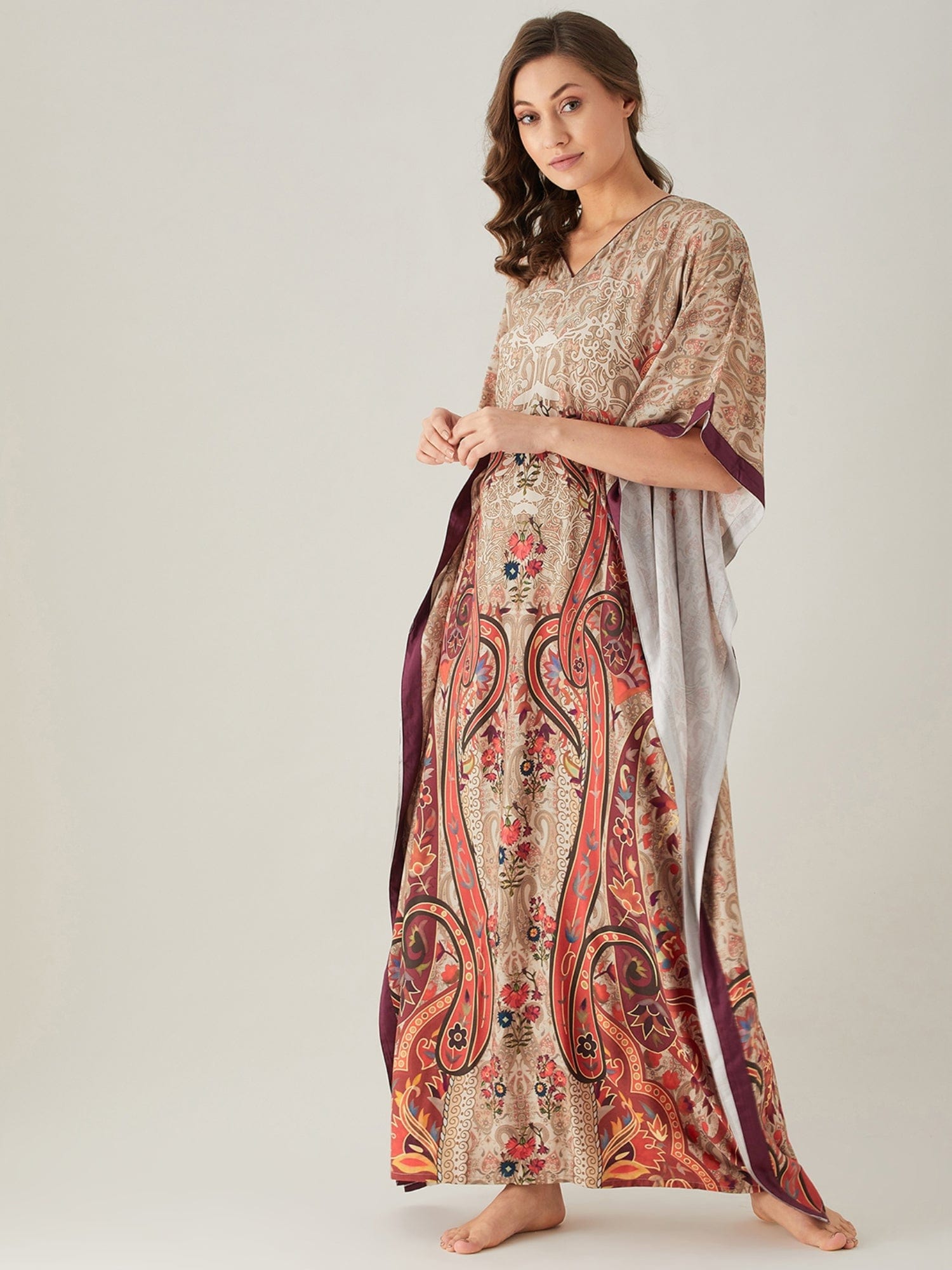 The Kaftan Company Kaftan Beige Persian Paisley Print Kaftan