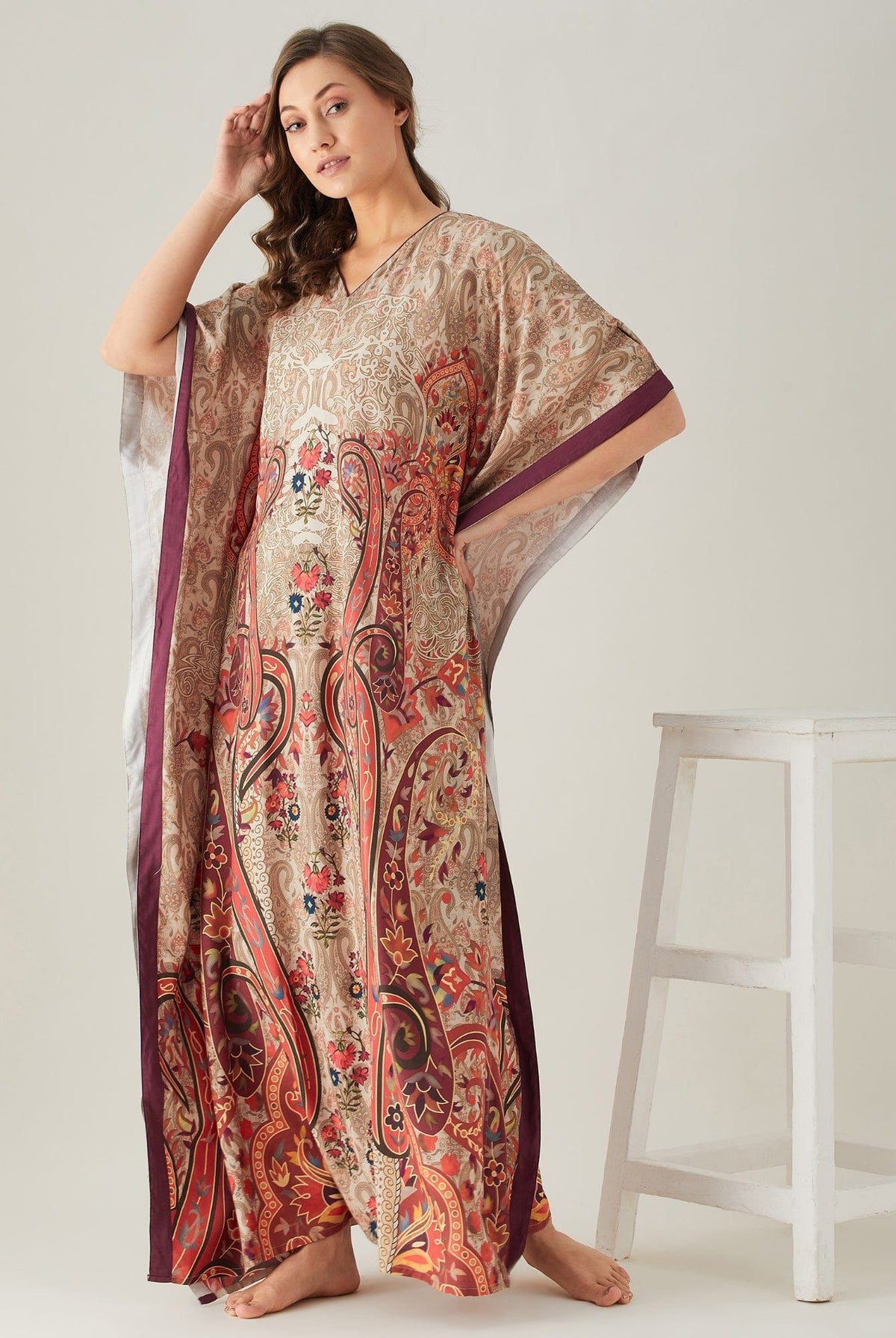 The Kaftan Company Kaftan Beige Persian Paisley Print Kaftan