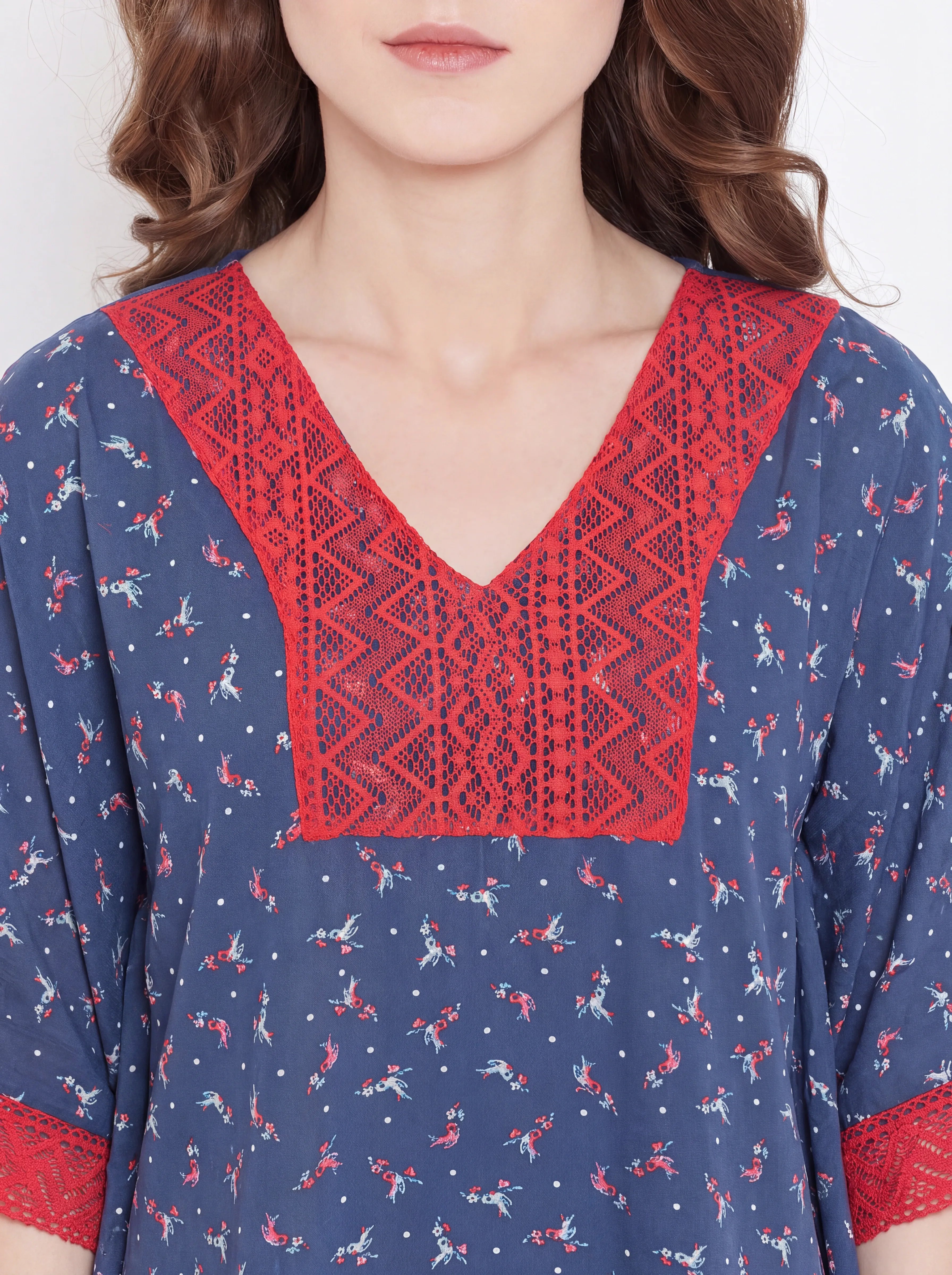 The Kaftan Company Kaftan Bird Print Georgette Maxi Kaftan