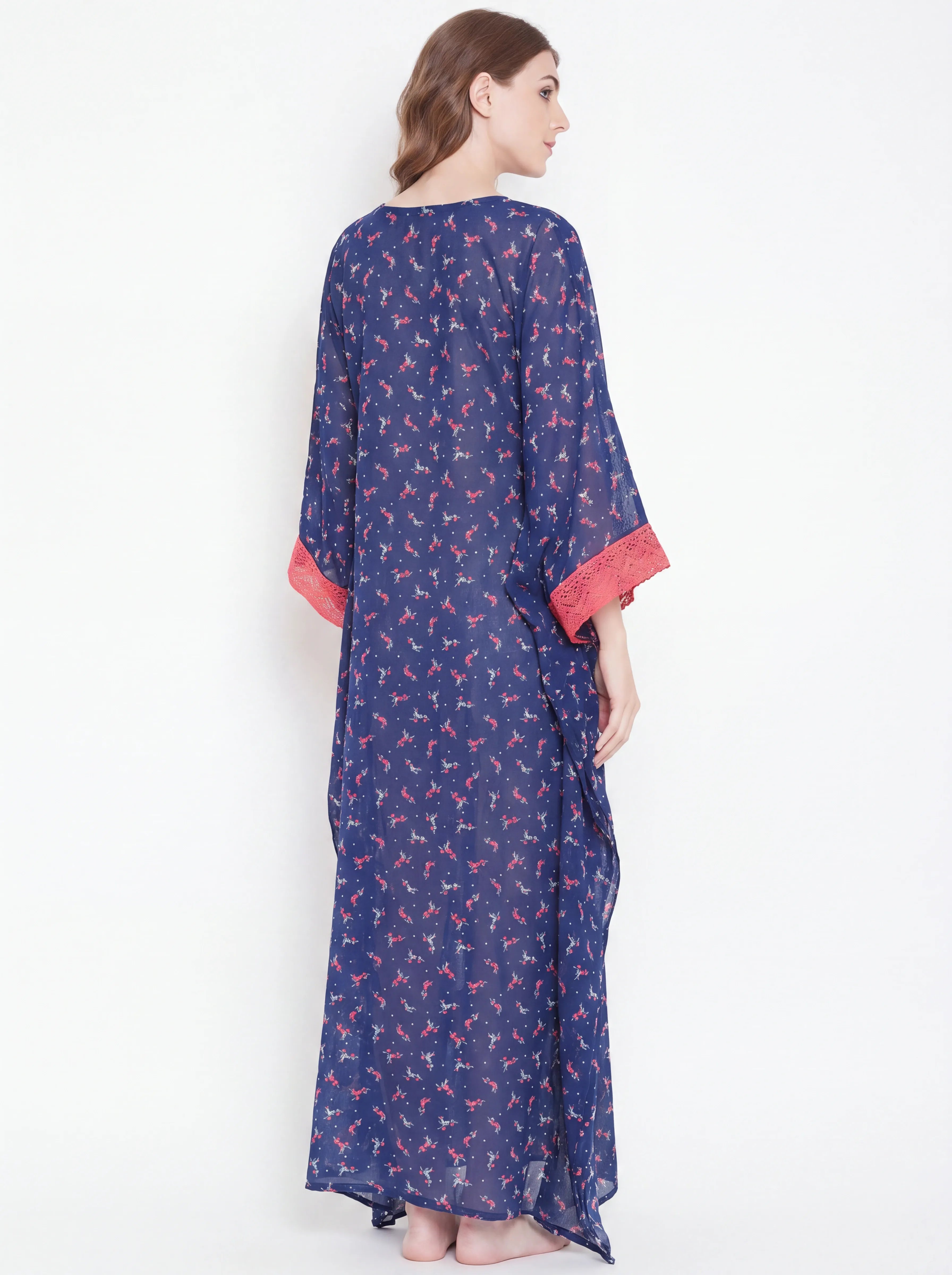 The Kaftan Company Kaftan Bird Print Georgette Maxi Kaftan