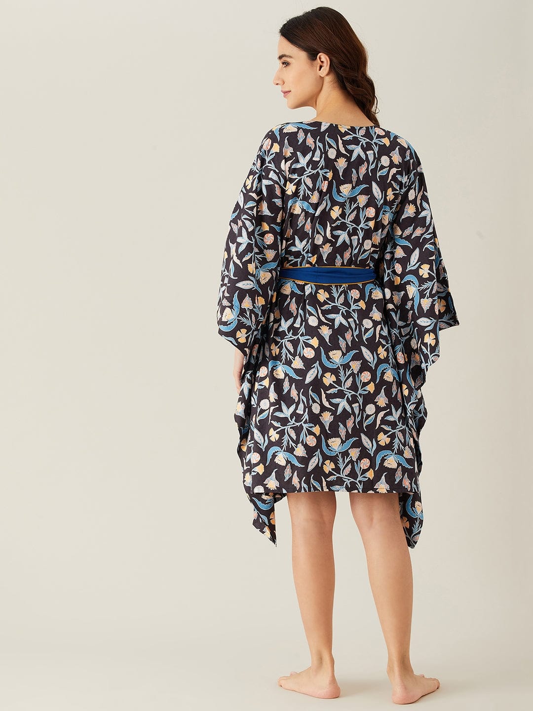 The Kaftan Company Kaftan Black and Blue Leaves Short Kaftan