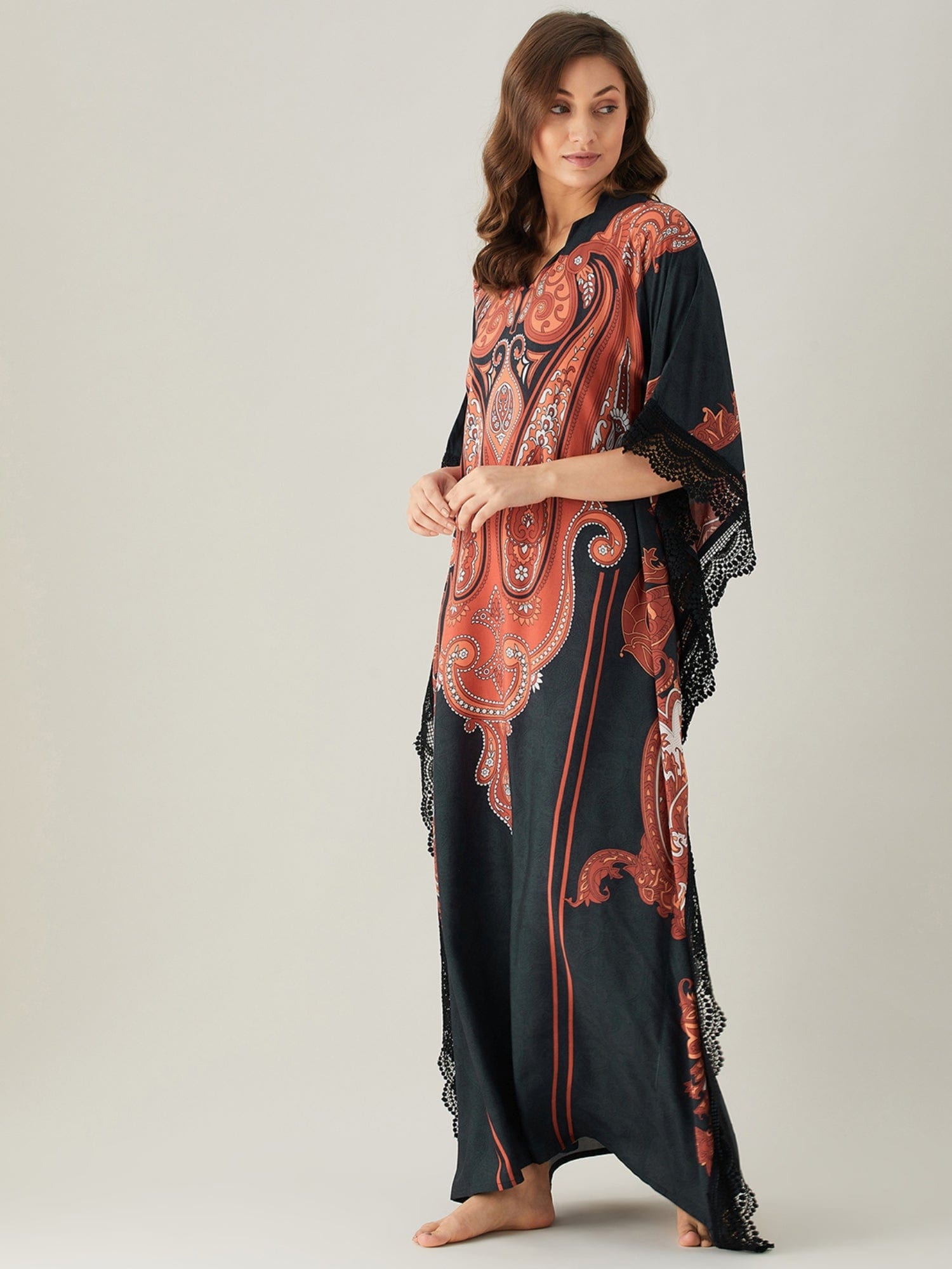 The Kaftan Company Kaftan Black Bold Paisley Patterned Loungewear Kaftan