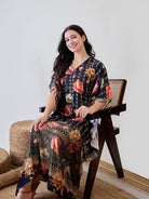 The Kaftan Company Kaftan Black Floral Garden Velvet Night Wear Kaftan