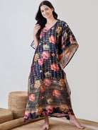 The Kaftan Company Kaftan Black Floral Garden Velvet Night Wear Kaftan