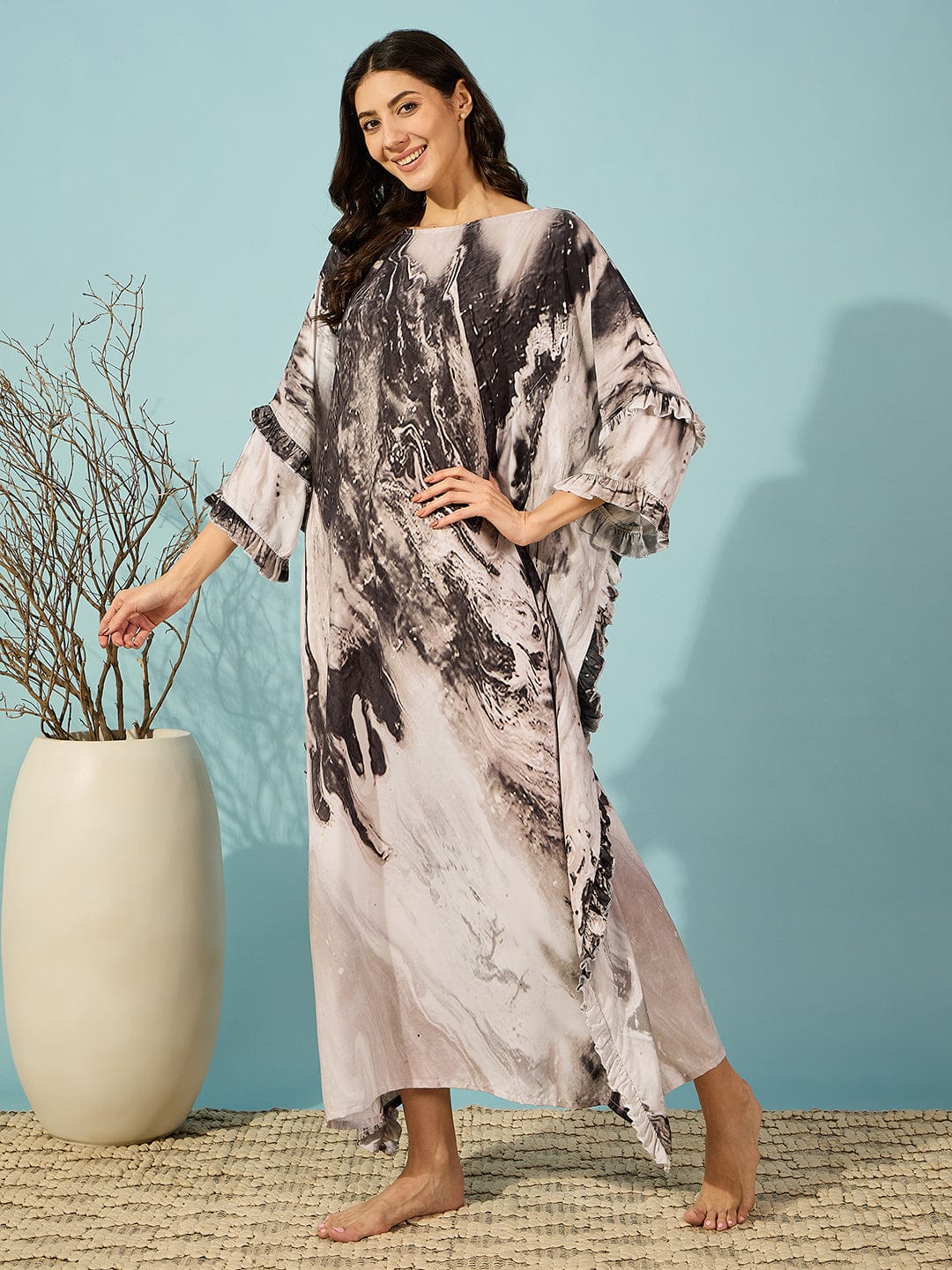 The Kaftan Company Kaftan Black Marble Print Super Soft Kaftan
