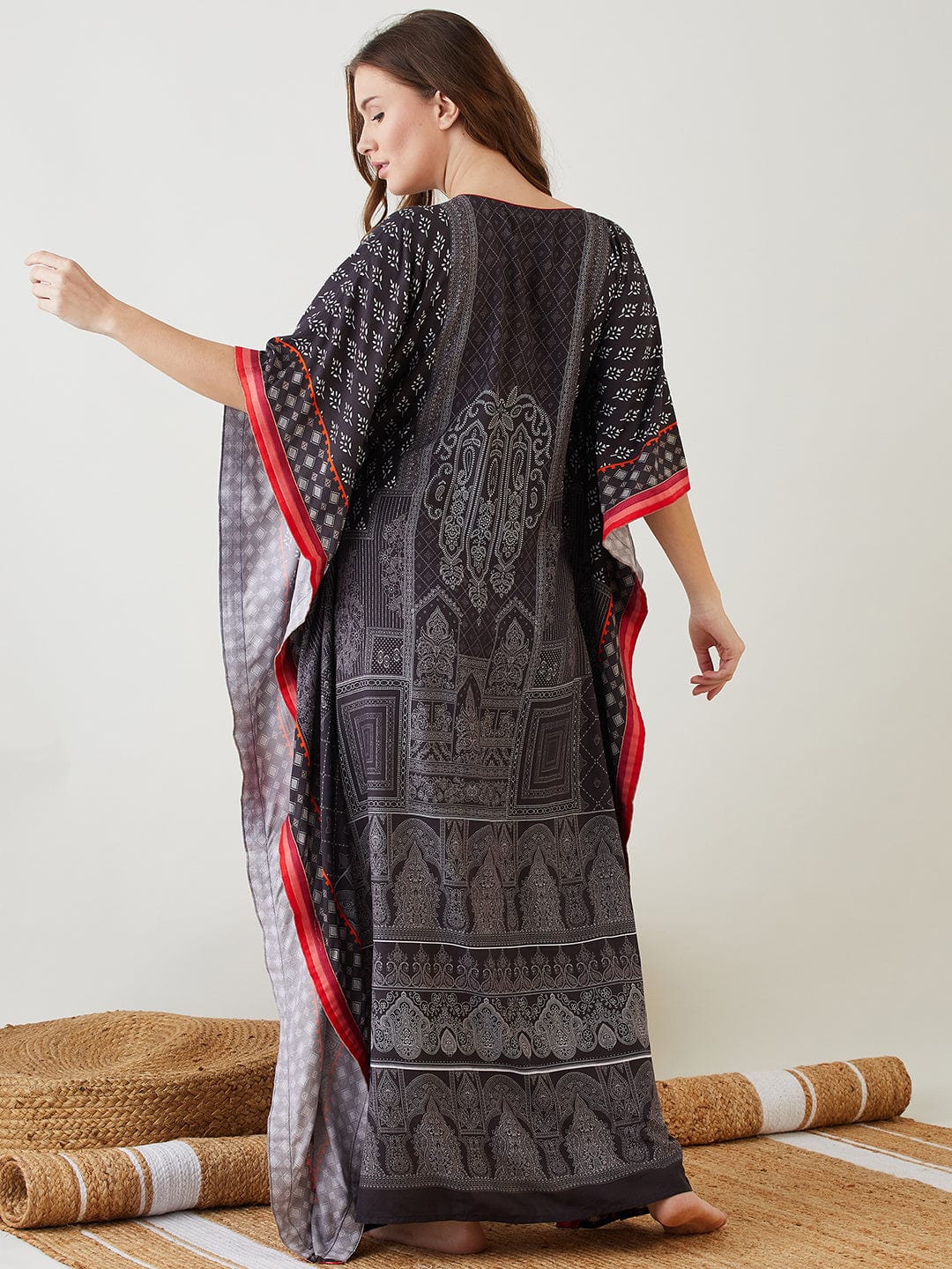 The Kaftan Company Kaftan Black & Red Block Printed Kaftan