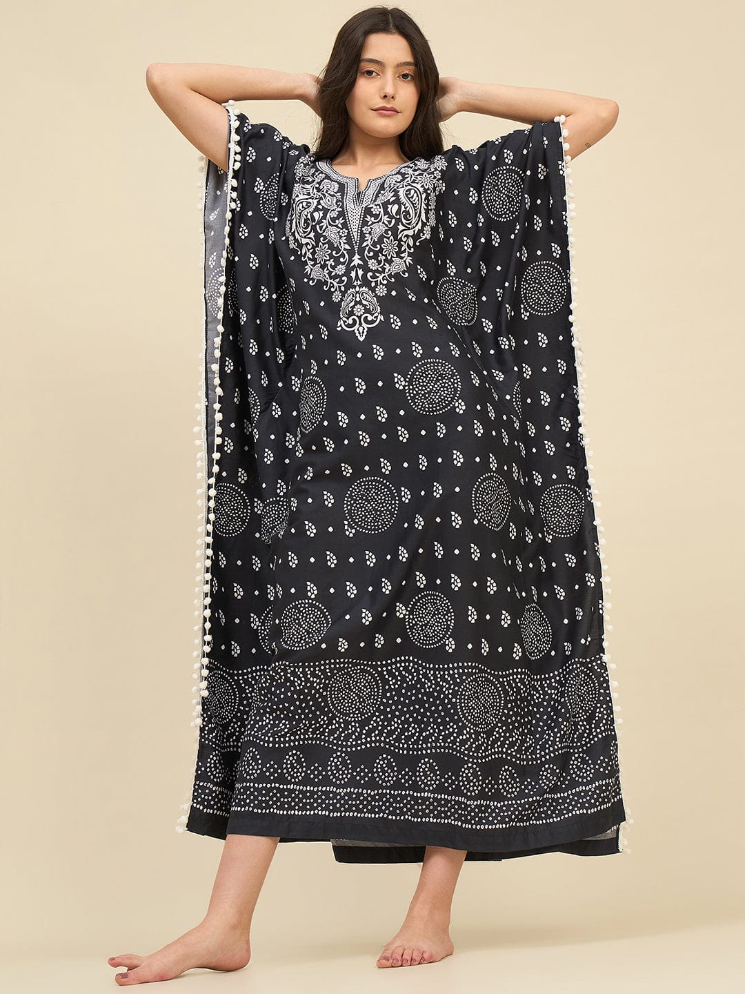 The Kaftan Company Kaftan Black & White Ethnic Printed Kaftan