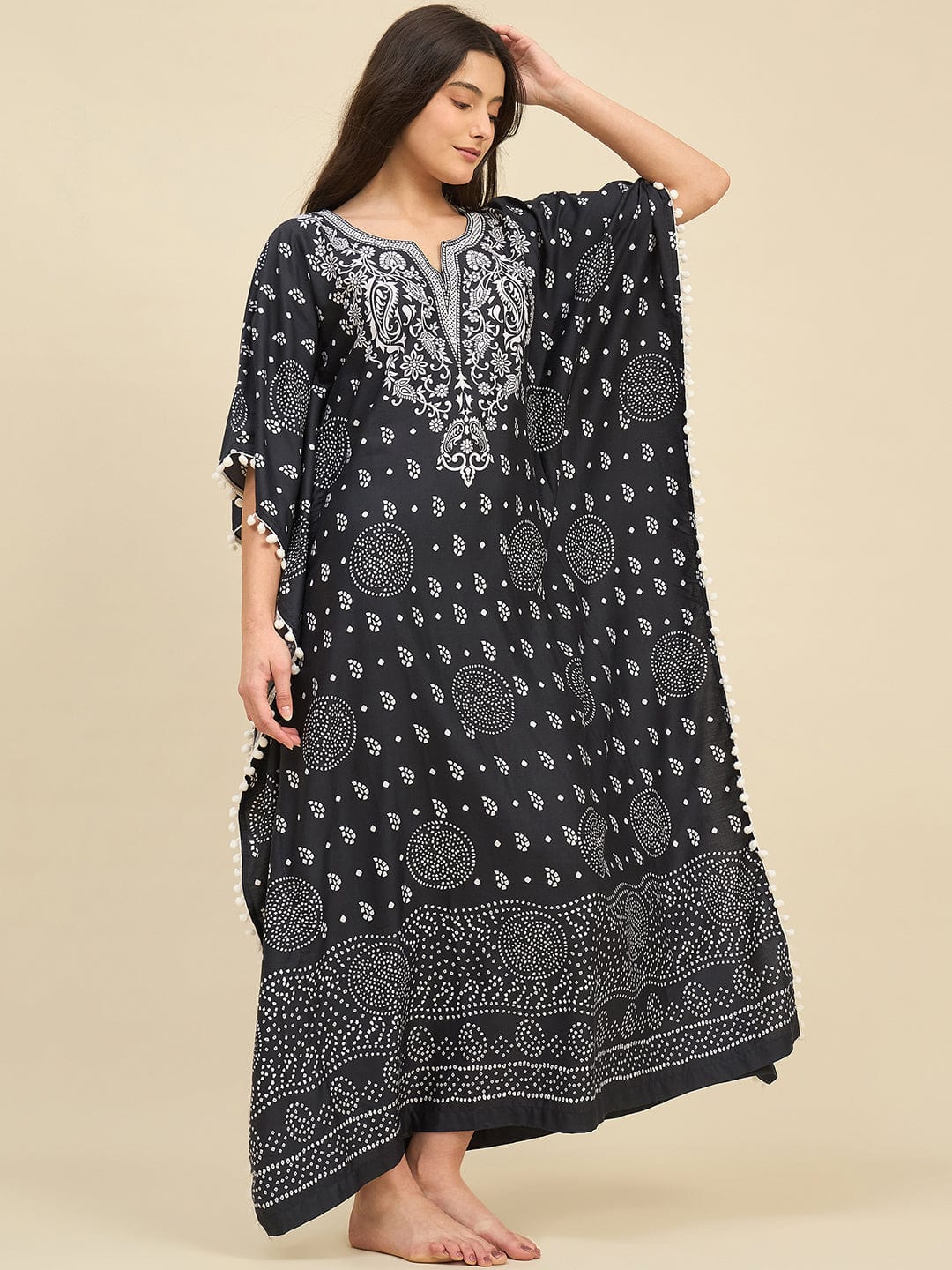 The Kaftan Company Kaftan Black & White Ethnic Printed Kaftan