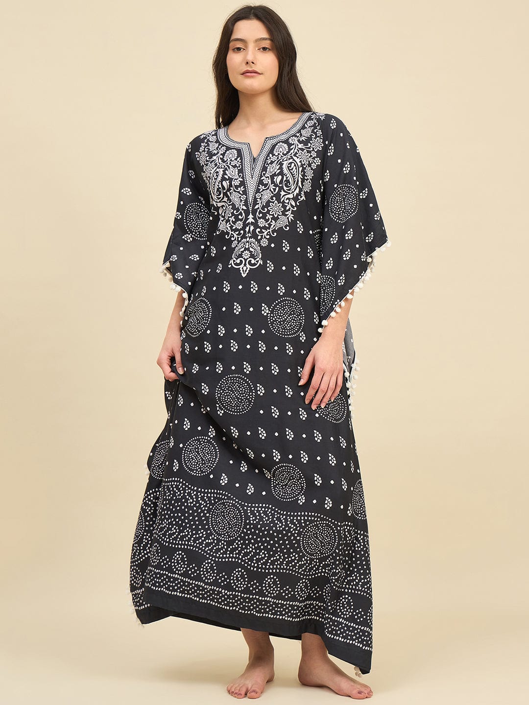 The Kaftan Company Kaftan Black & White Ethnic Printed Kaftan