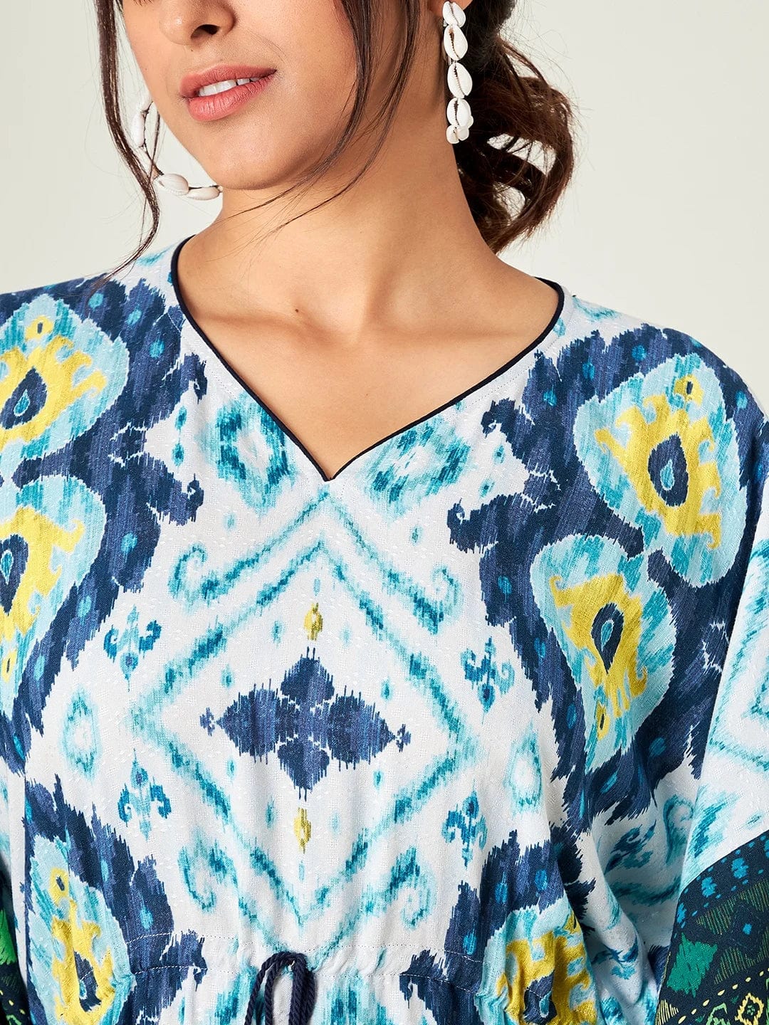 The Kaftan Company Kaftan Blue And White Ikkat Resort Dress