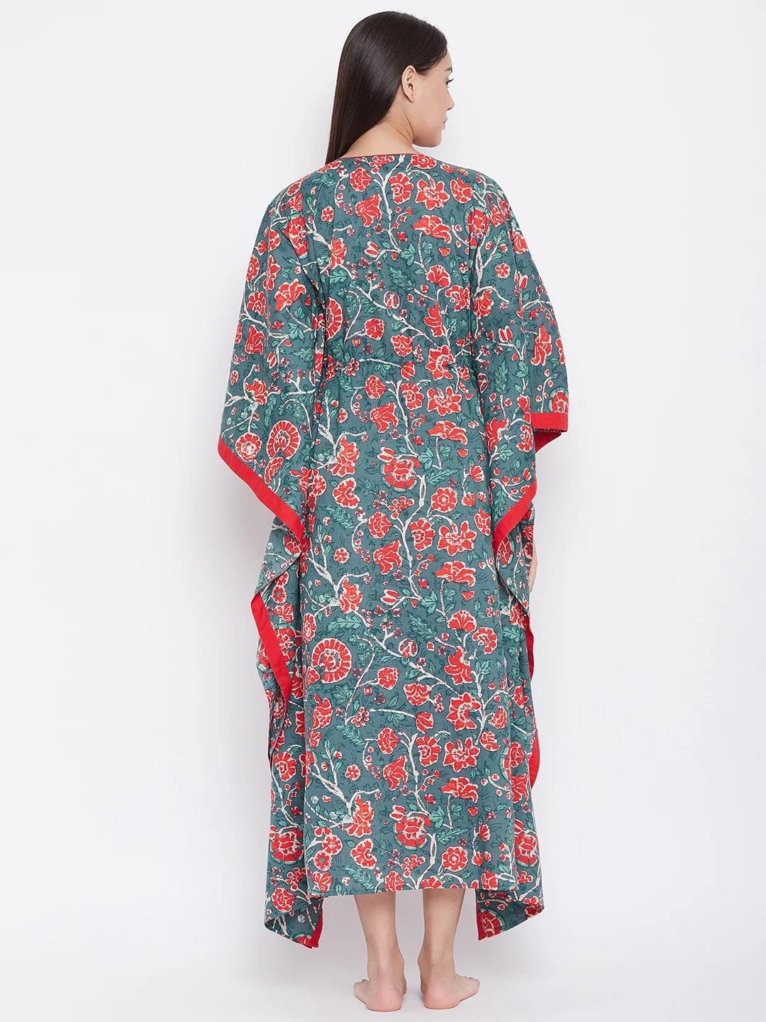 The Kaftan Company Kaftan BLUE BLOCK PRINTED LOUNGEWEAR KAFTAN