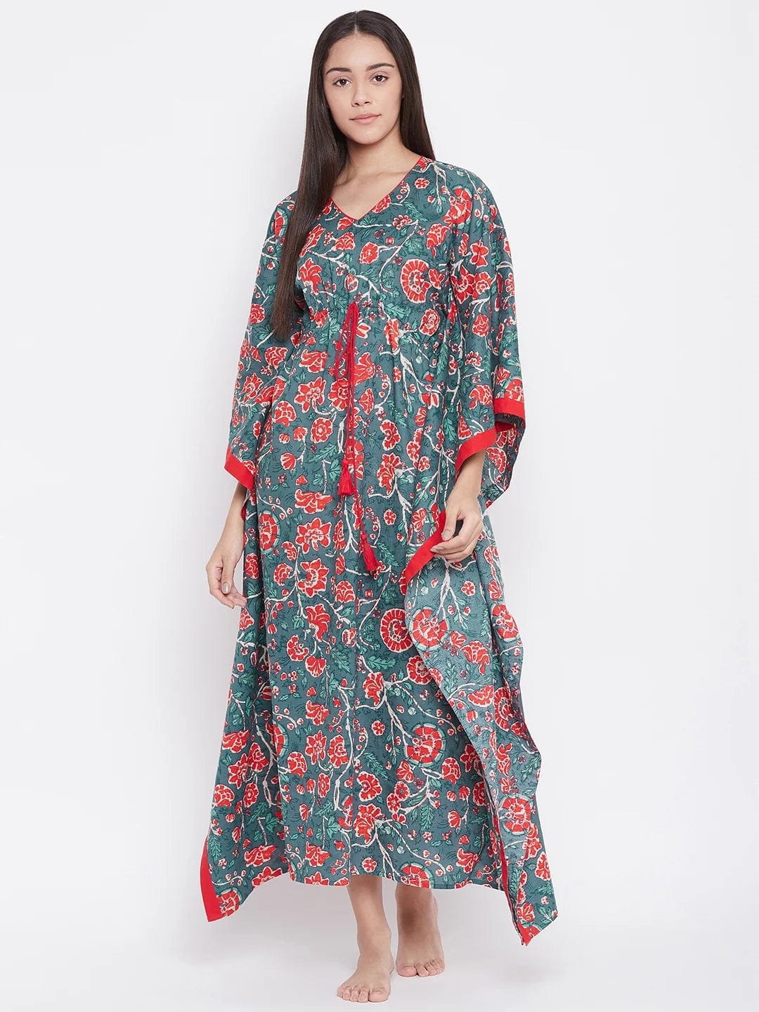 The Kaftan Company Kaftan BLUE BLOCK PRINTED LOUNGEWEAR KAFTAN