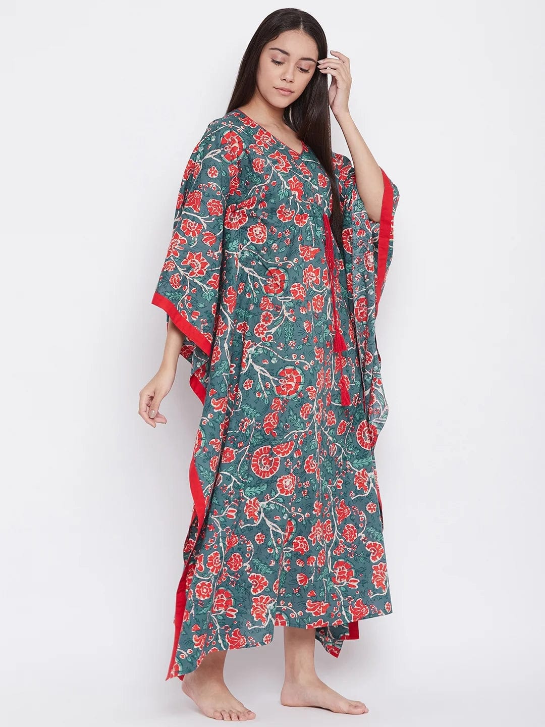 The Kaftan Company Kaftan BLUE BLOCK PRINTED LOUNGEWEAR KAFTAN