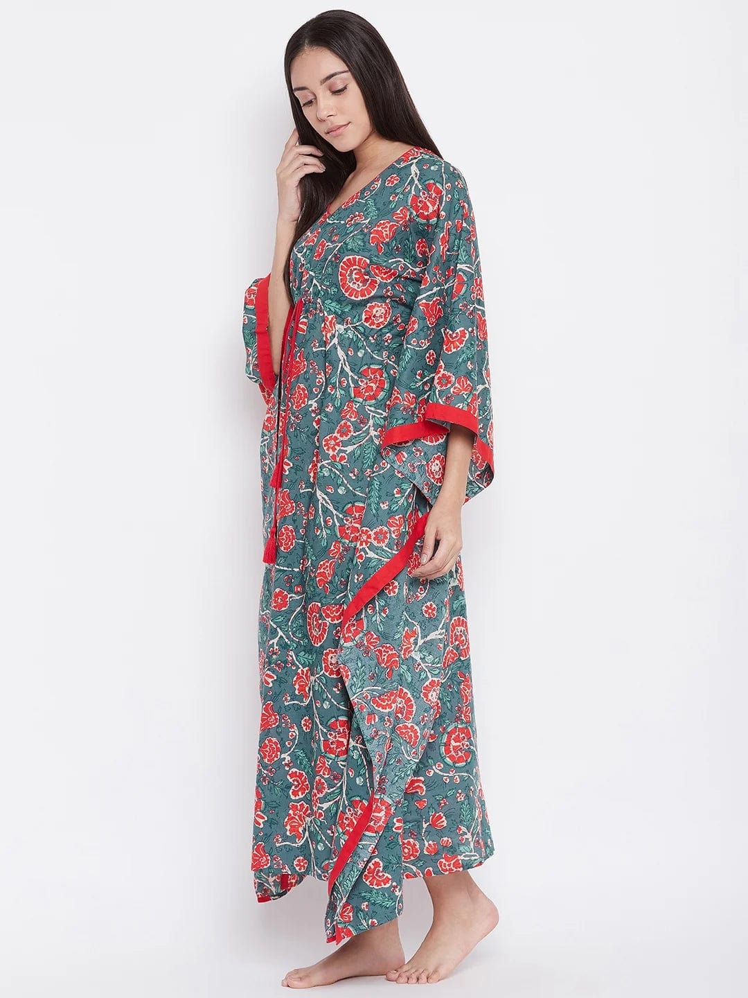 The Kaftan Company Kaftan BLUE BLOCK PRINTED LOUNGEWEAR KAFTAN
