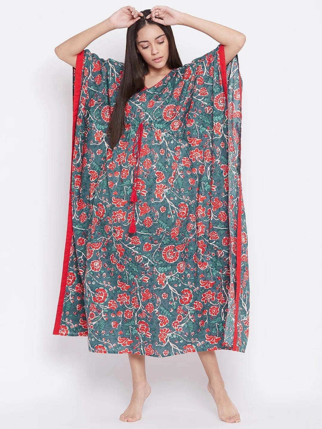The Kaftan Company Kaftan BLUE BLOCK PRINTED LOUNGEWEAR KAFTAN