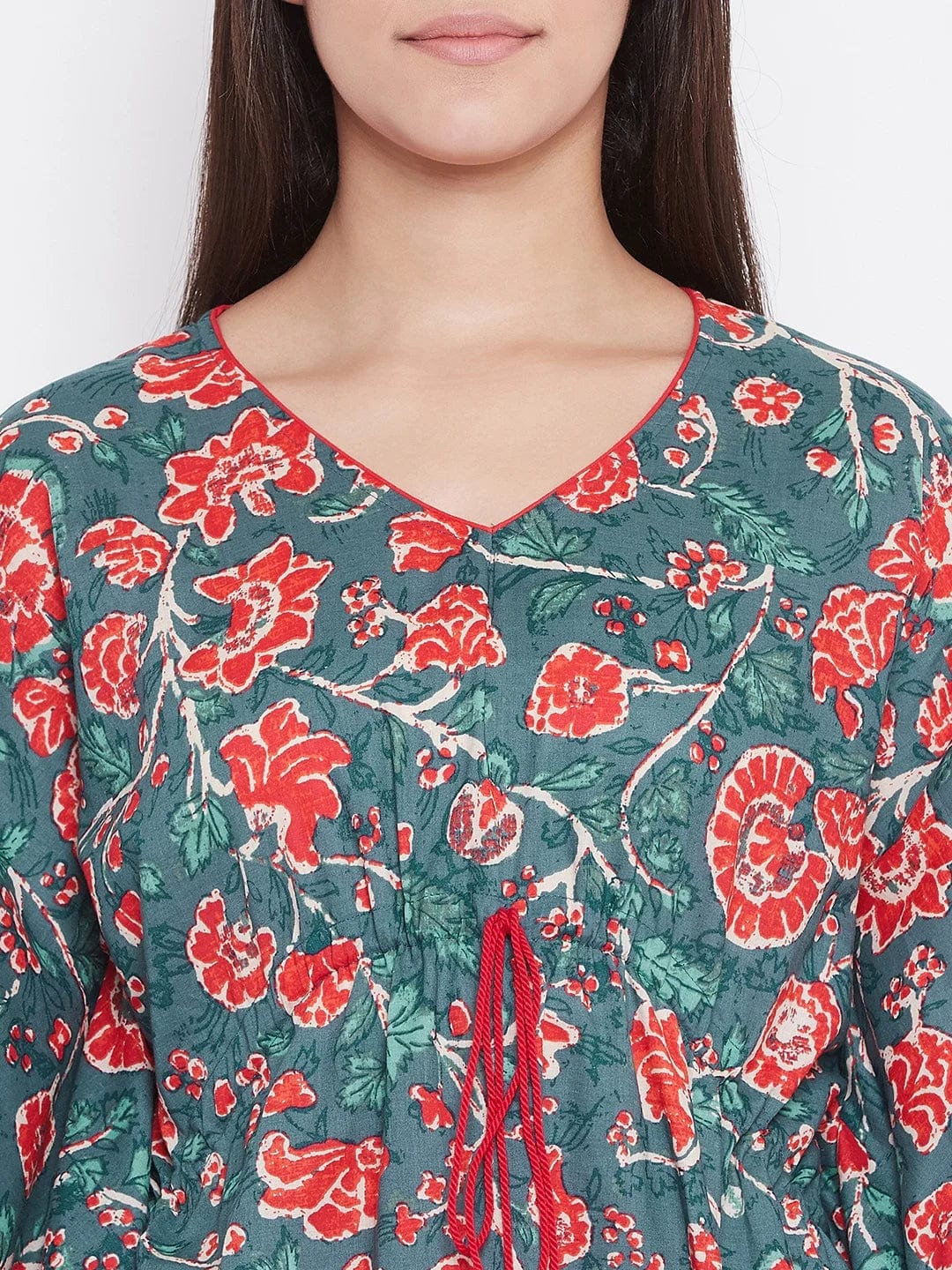 The Kaftan Company Kaftan BLUE BLOCK PRINTED LOUNGEWEAR KAFTAN