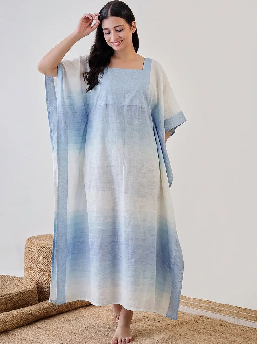 The Kaftan Company Kaftan Blue Floral Cotton Ombre Kaftan