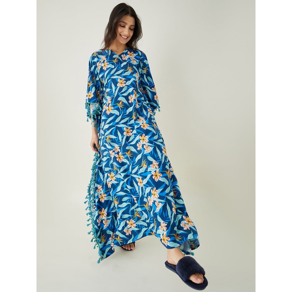 The Kaftan Company Kaftan Blue Floral Printed Kaftan