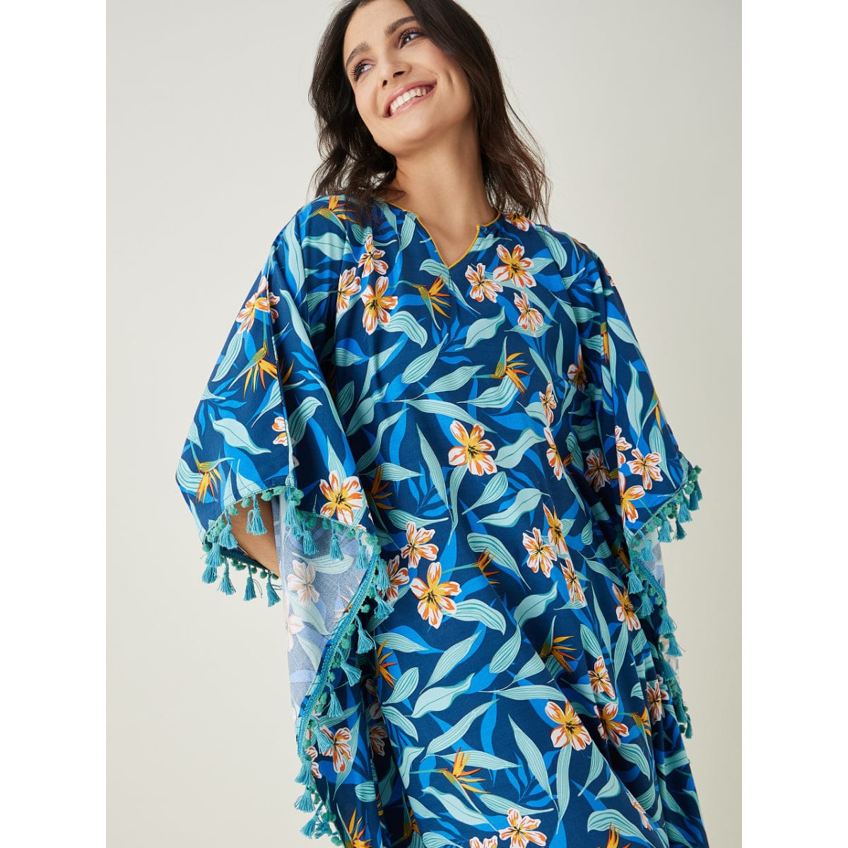 The Kaftan Company Kaftan Blue Floral Printed Kaftan