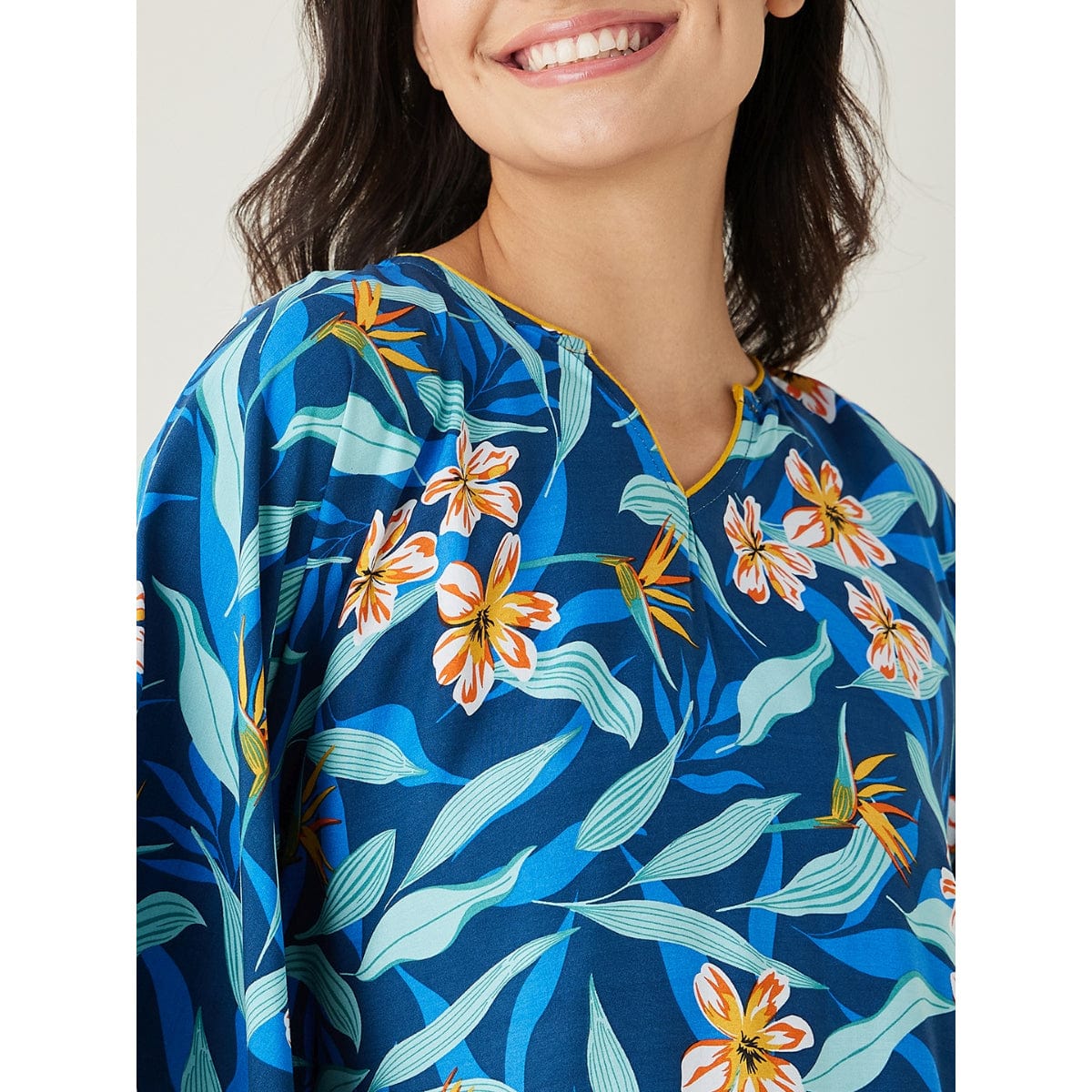 The Kaftan Company Kaftan Blue Floral Printed Kaftan