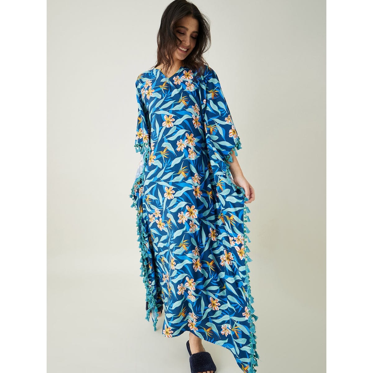 The Kaftan Company Kaftan Blue Floral Printed Kaftan