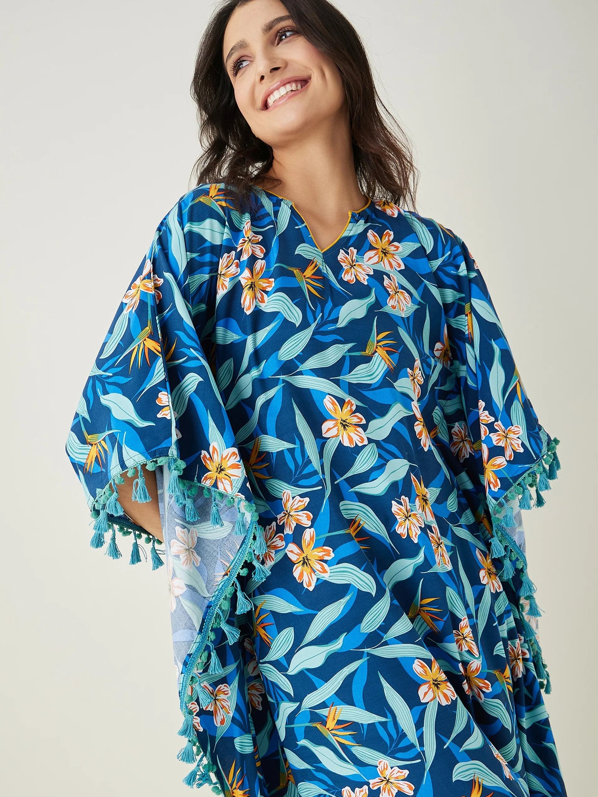 The Kaftan Company Kaftan Blue Floral Printed Kaftan