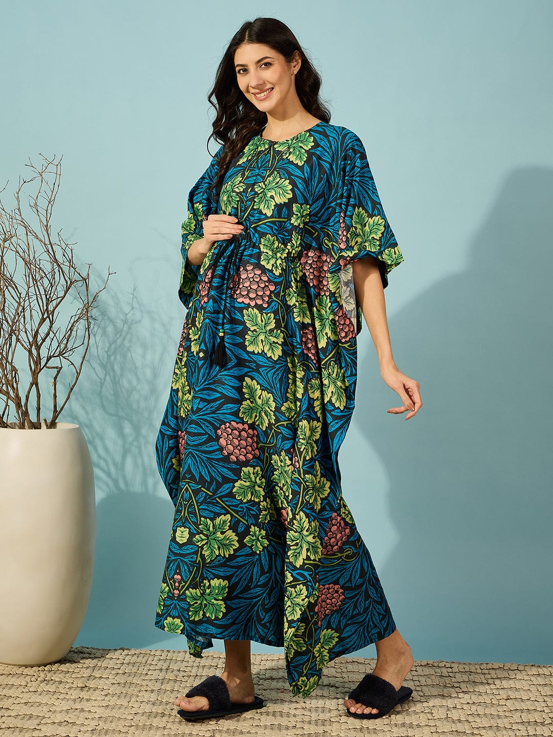 The Kaftan Company Kaftan Blue Floral Super Soft Maternity and Feeding Kaftan