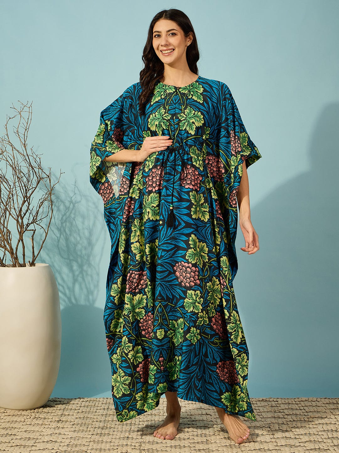 The Kaftan Company Kaftan Blue Floral Super Soft Maternity and Feeding Kaftan