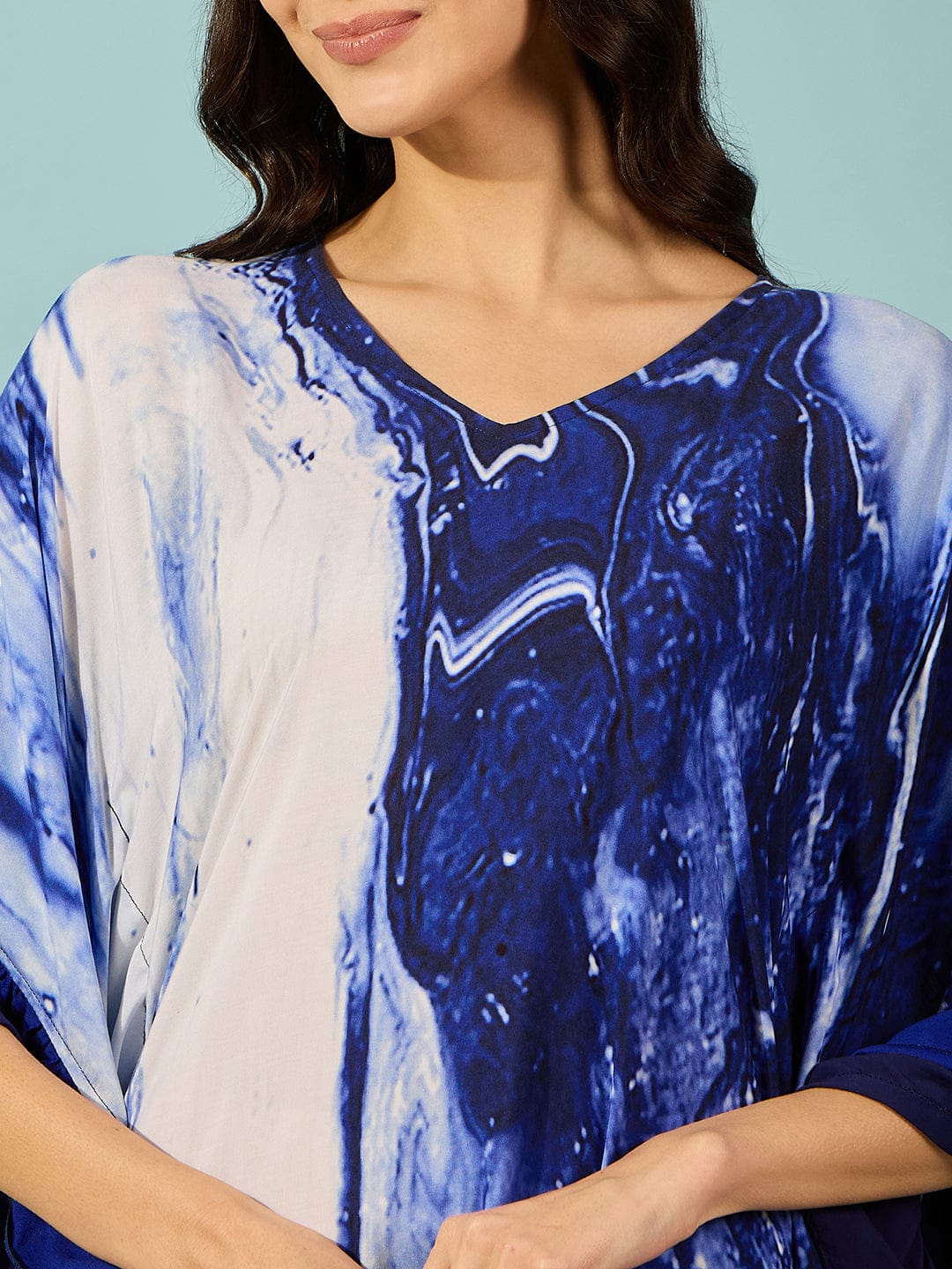 The Kaftan Company Kaftan Blue Marble Print Super Soft Kaftan