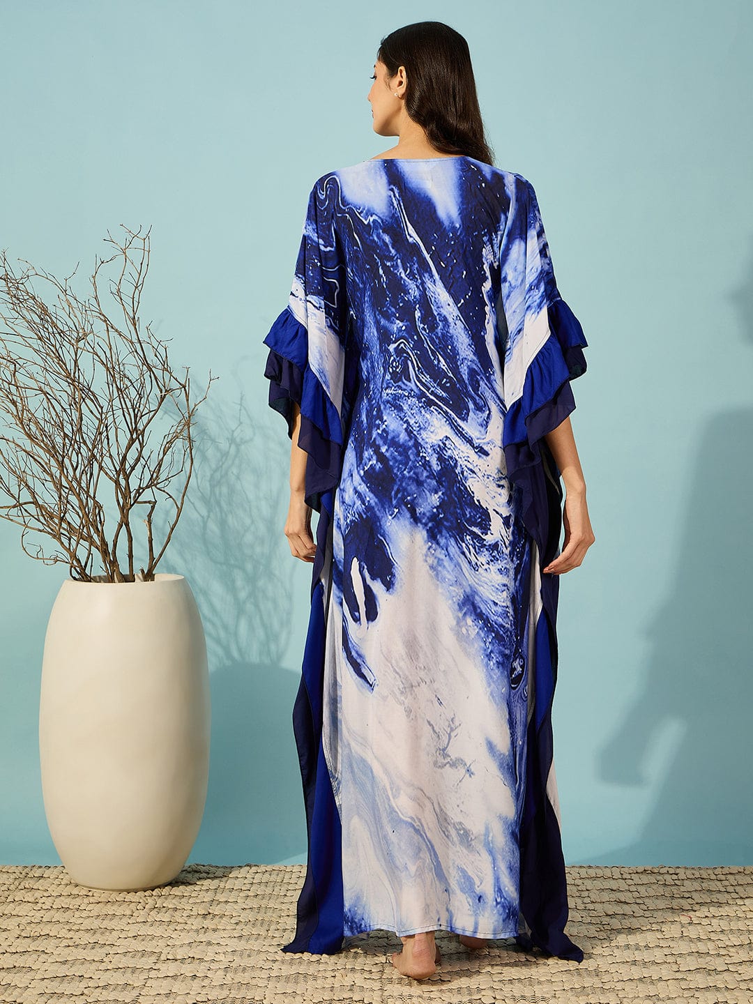 The Kaftan Company Kaftan Blue Marble Print Super Soft Kaftan