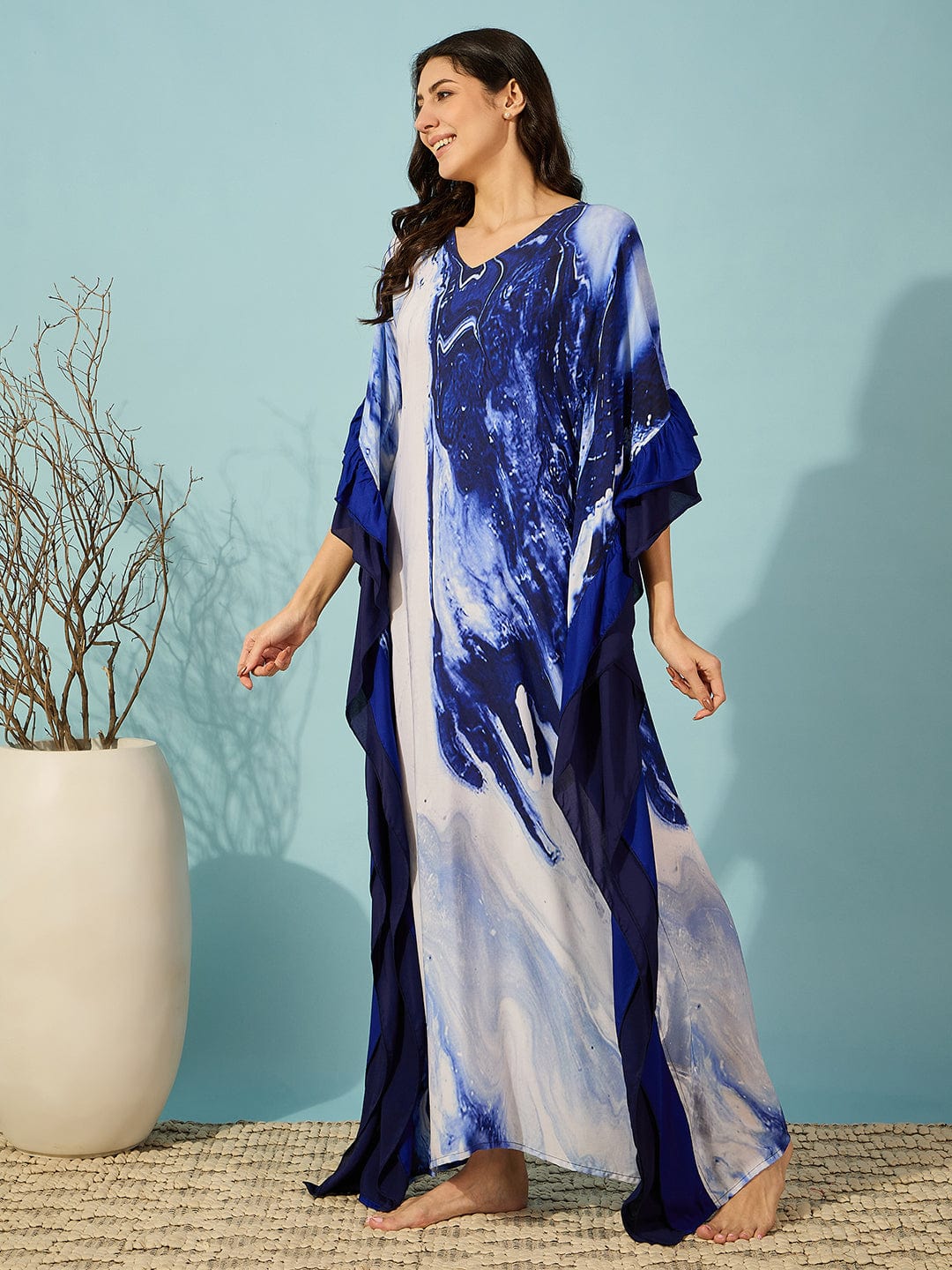 The Kaftan Company Kaftan Blue Marble Print Super Soft Kaftan