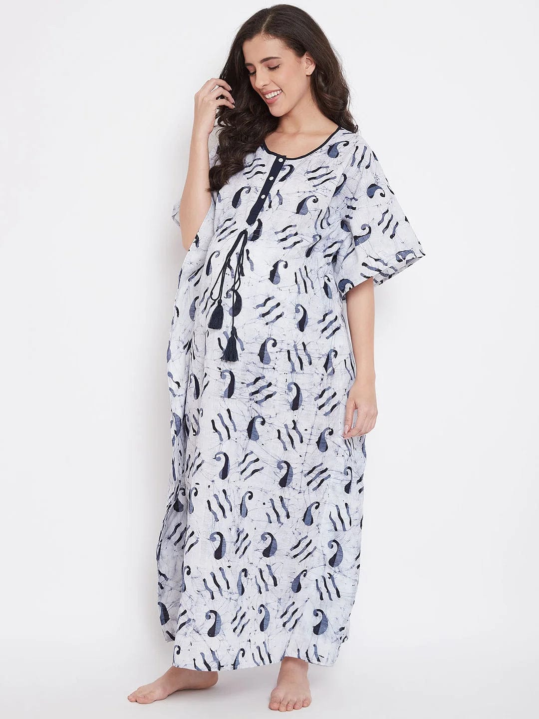The Kaftan Company Kaftan Blue Paisley Batik Hand Block Maternity Kaftan - (Clearance - Final Sale)